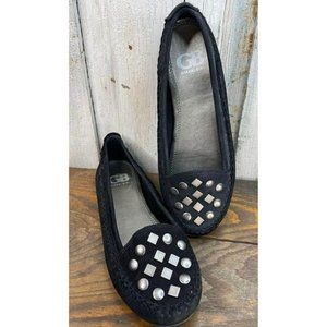 Gianni Bini Ballet Flats  Black Leather Studded Silver Accent Comfort Insole 6.5